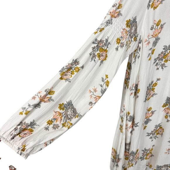 Free People White Gardenia Retro Print Swing Tunic Crepe Boho Dress Size Large - Picture 14 of 16